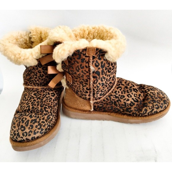 Ugg Other - UGG Australia 1005879K Sheepskin Leopard Bailey Bow Chestnut Tan Boot Girls 5